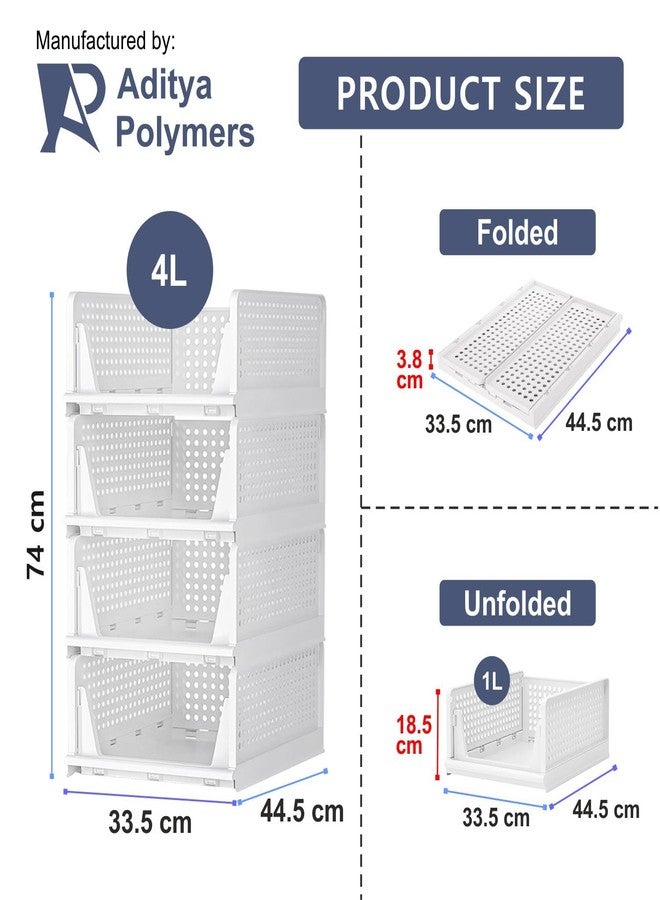 Aditya Polymers Pack of 4 Pcs (Large) Clothes Organizer For Wardrobe Cupboard| Foldable Stackable| MultiPurpose Adjustable Sliding Tray Basket| Almirah Closet Space Organiser| Shirt Stacker - Image 5